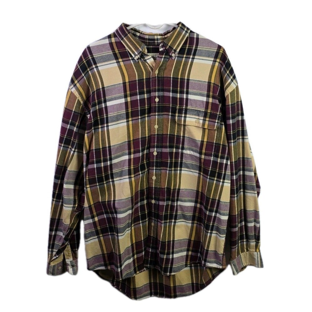 Eddie Bauer Men's Large Tall Plaid Heavy Cotton Flannel Long‎ Sleeve Shirt.
